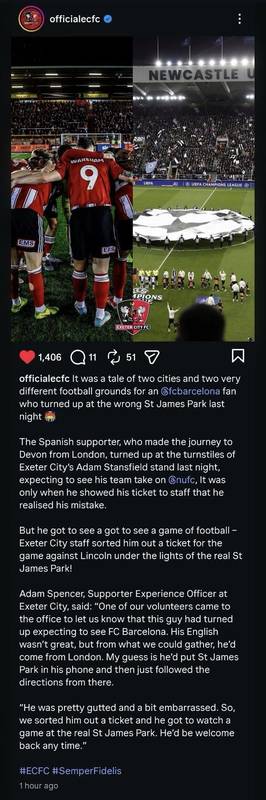  巴萨球迷导航失误，意外抵达同名球场；埃克塞特城暖心相助。 体育新闻 巴萨球迷导航失误，意外抵达同名球场；埃克塞特城暖心相助。 体育新闻